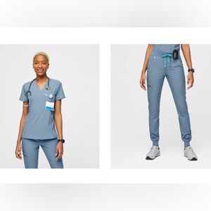 FIGS Cool Blue FREEx Set XXS Scrub Top and XXS Petite Joggers